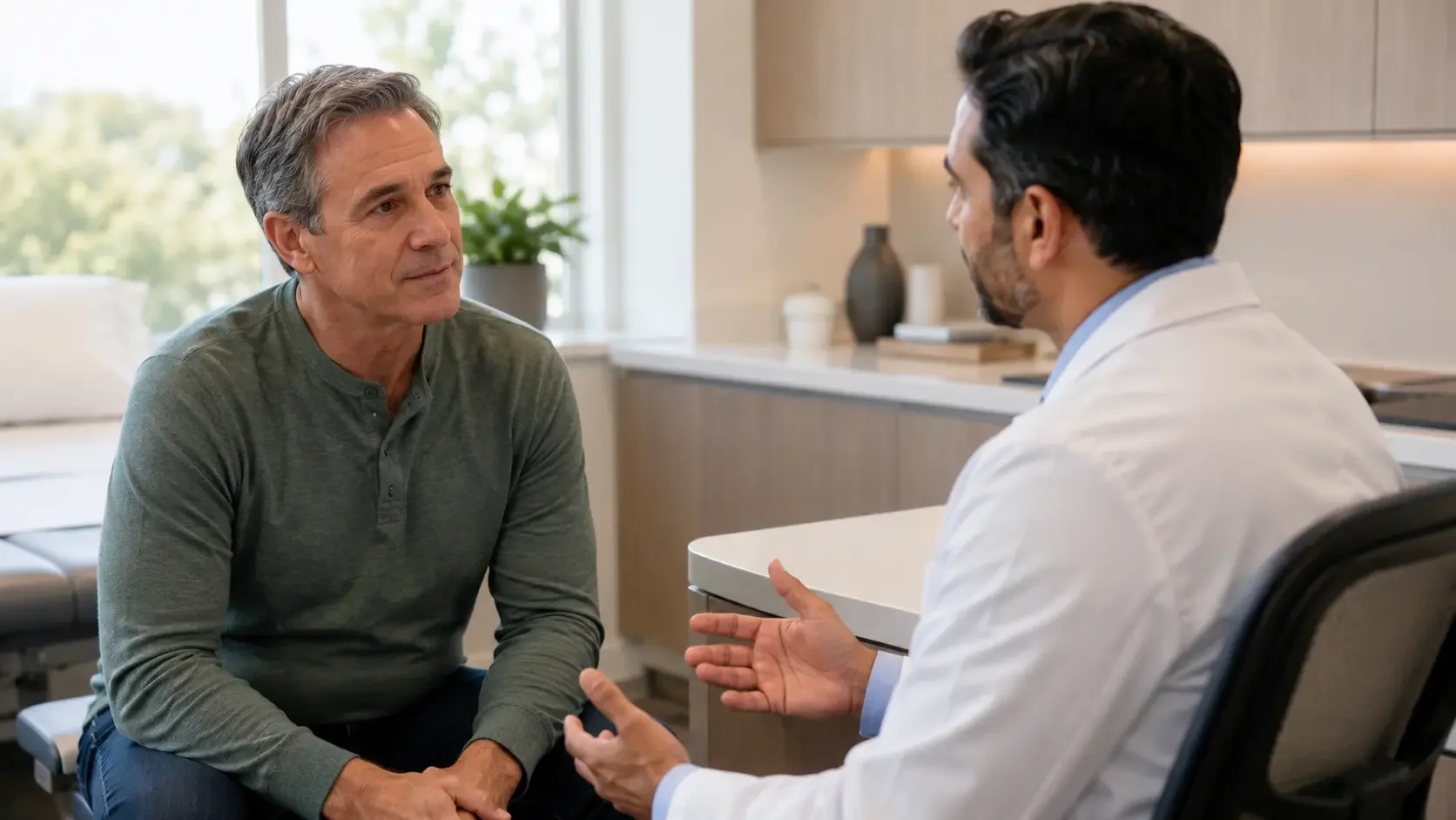man over 40 discussing prostate health screening with doctor