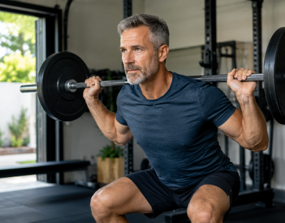 man over 40 doing strength training to prevent muscle loss and sarcopenia